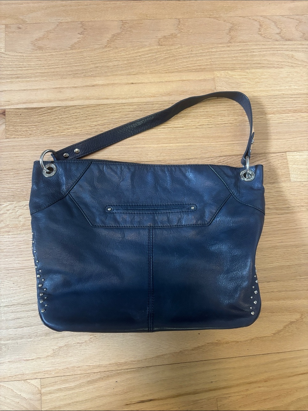 B. Makowski navy blue shoulder bag with silver studded details - Picture 2 of 6